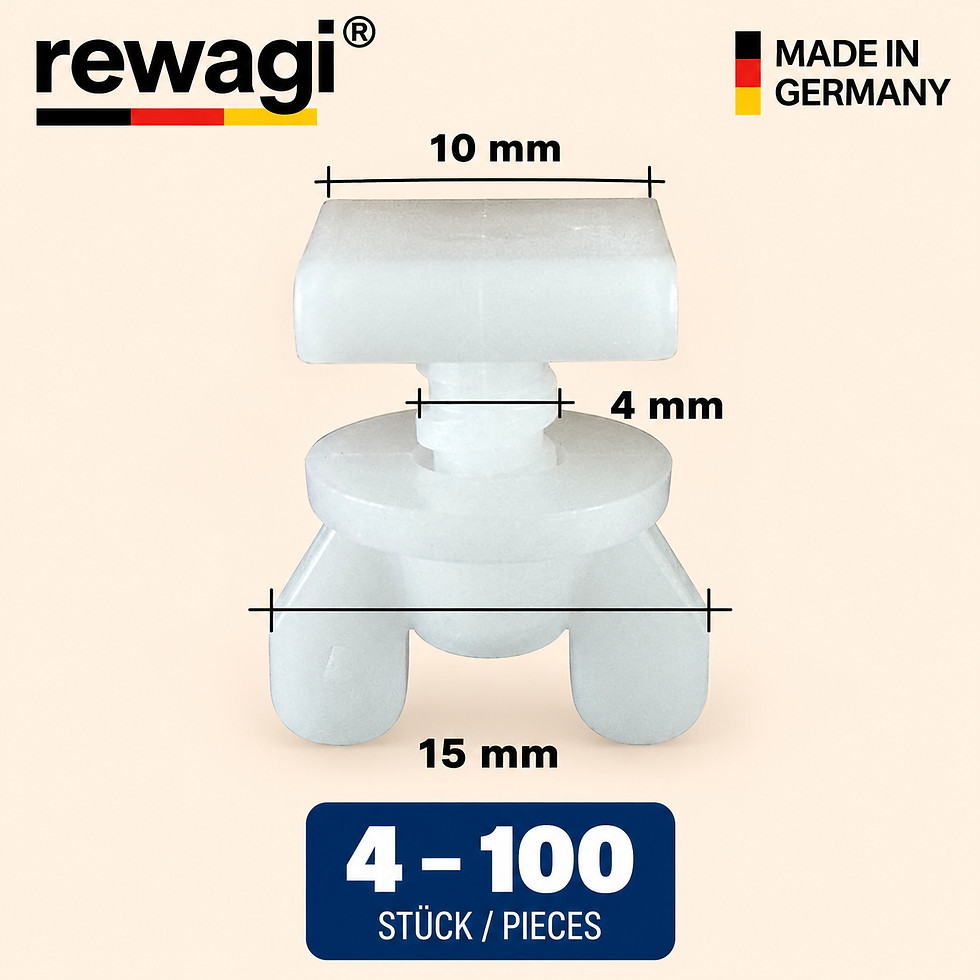 rewagi® Feststeller weiß mit Maßangaben 10 x 10 mm, 15 mm Breite und 4 mm Steg für Gardinenschienen