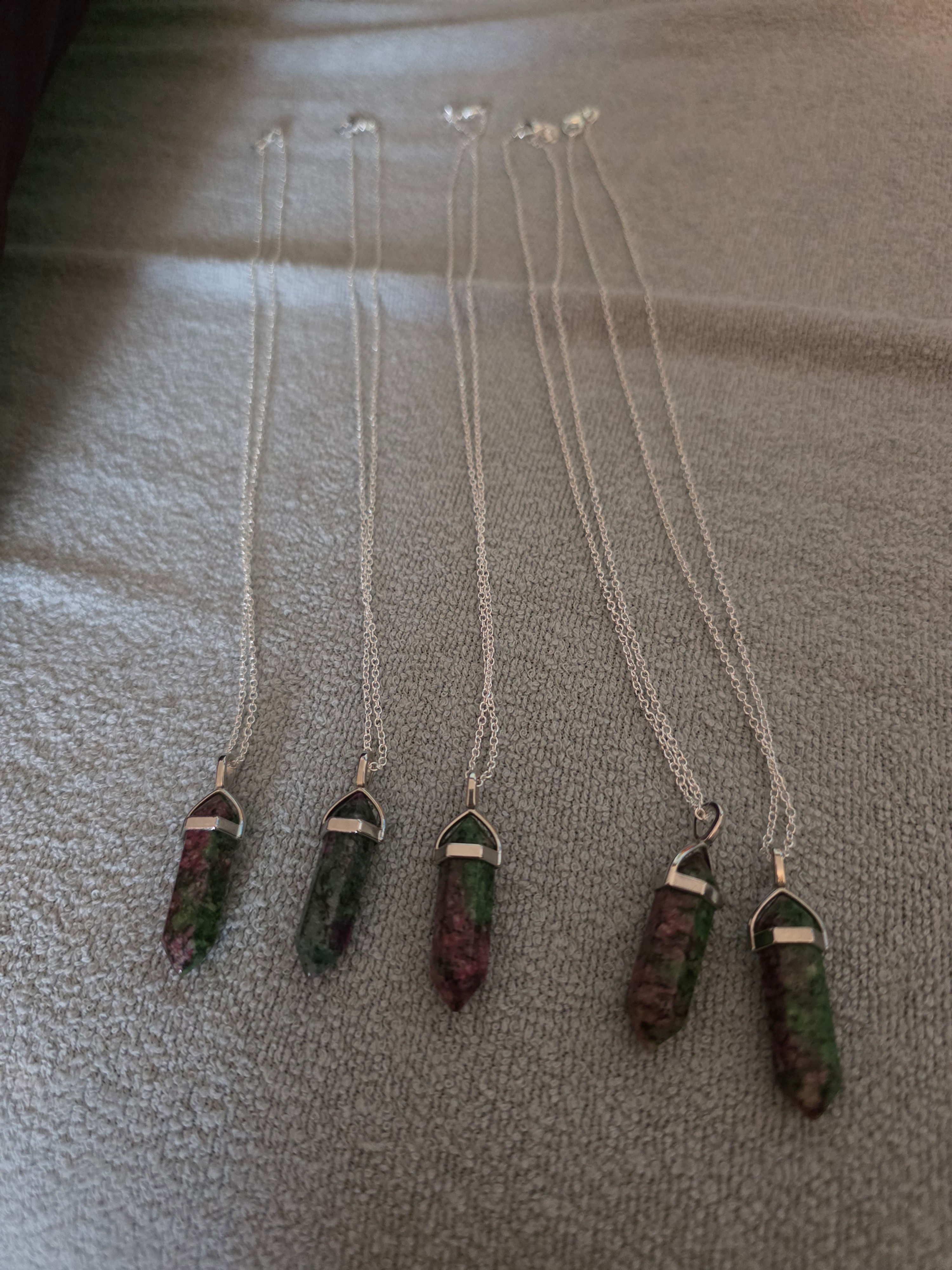 Ruby in Zoisite Crystal Healing Point Pendants 