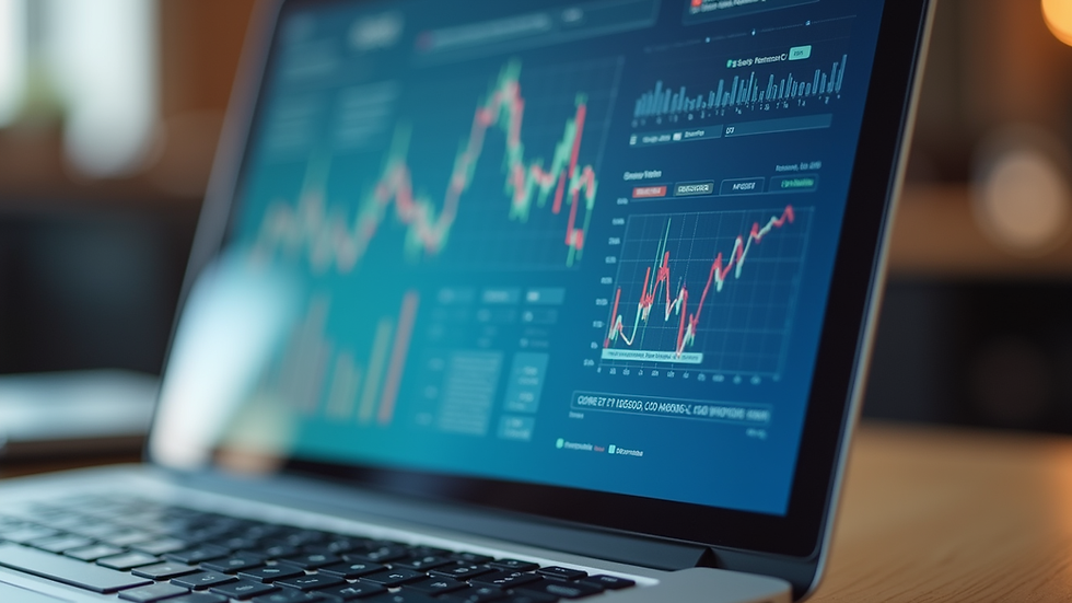 Close-up view of a laptop screen showing market research data