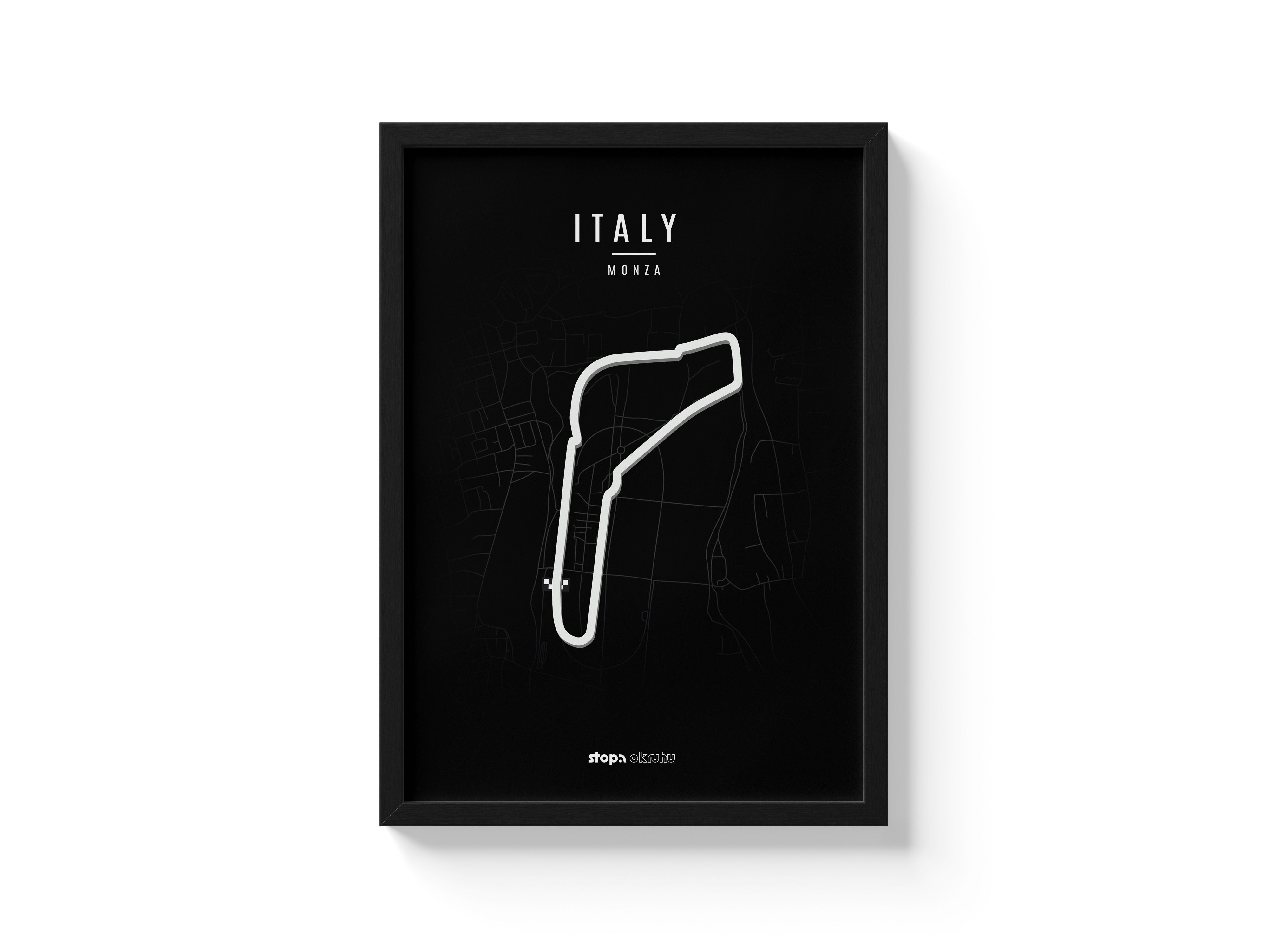 Italy Monza plakát s 3D modelem okruhu – bílý