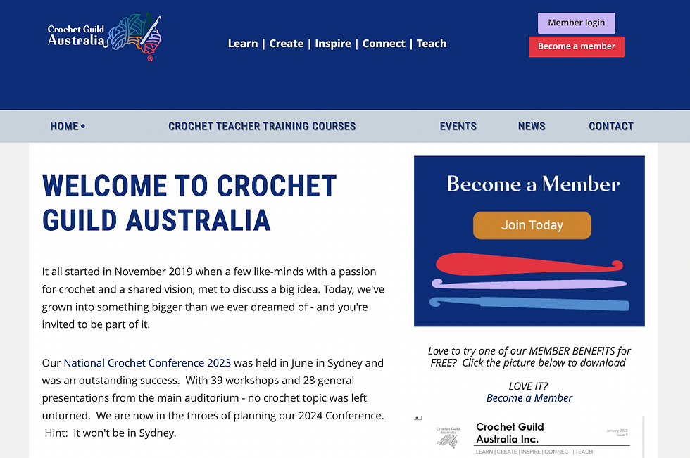 screenshot of Crochet Guild Australia website