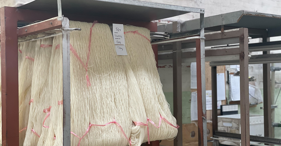 hanging hankd of yarn ready for dyeing