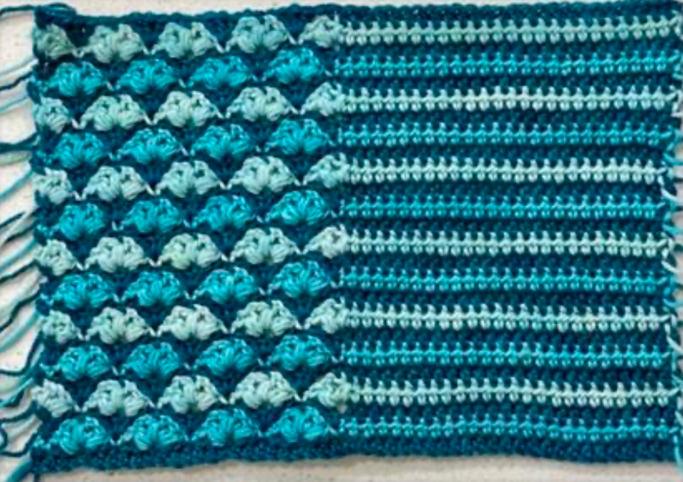 blocked crochet swatch