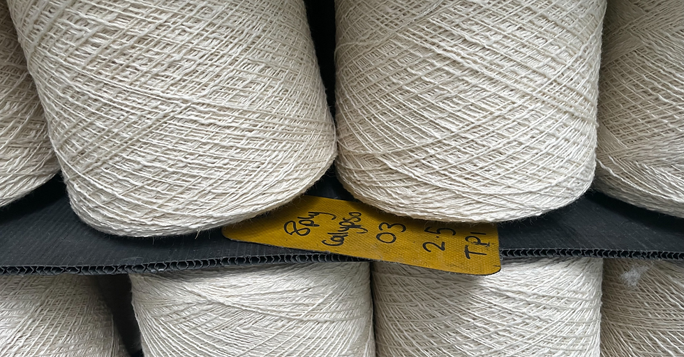 large cones of undyed yarn