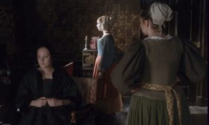 Marin seated with Cornelia in the foreground and Nella near a window in the background