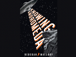 Knowing Andromeda book cover of a UFO shining the book's title on the Old Man of the Mountain in a starry sky