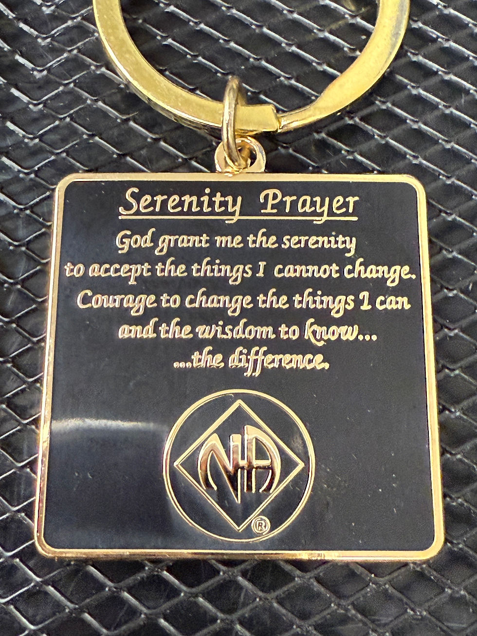 Thumbnail: NA Serenity Prayer Square Key Chain golden metal in Black or Red Enamel