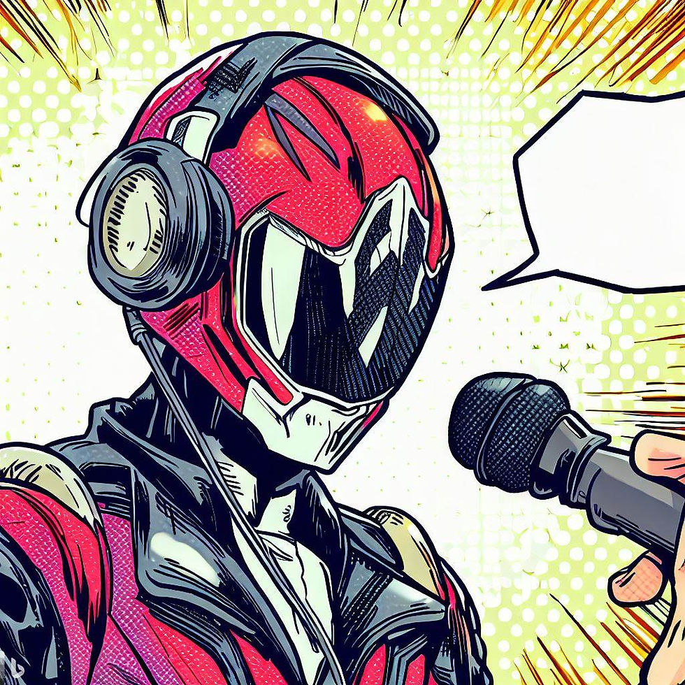 Kamen Rider being interviewed