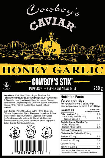 Nutritional Facts Honey Garlic Cowboy's Stix