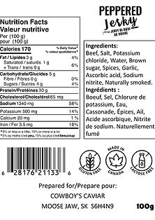 Peppered Jerky Ingredients 100g
