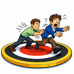 Cartoon-style image of a male doctor being pushed by another person out of their Circle of Control toward the Circle of Concern