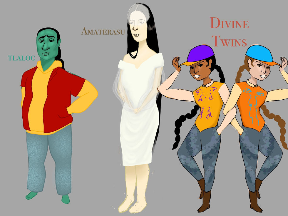 Side characters, drawing inspiration from my Melanin Myth Ideals, who are mythical beings that are also towns people in the show