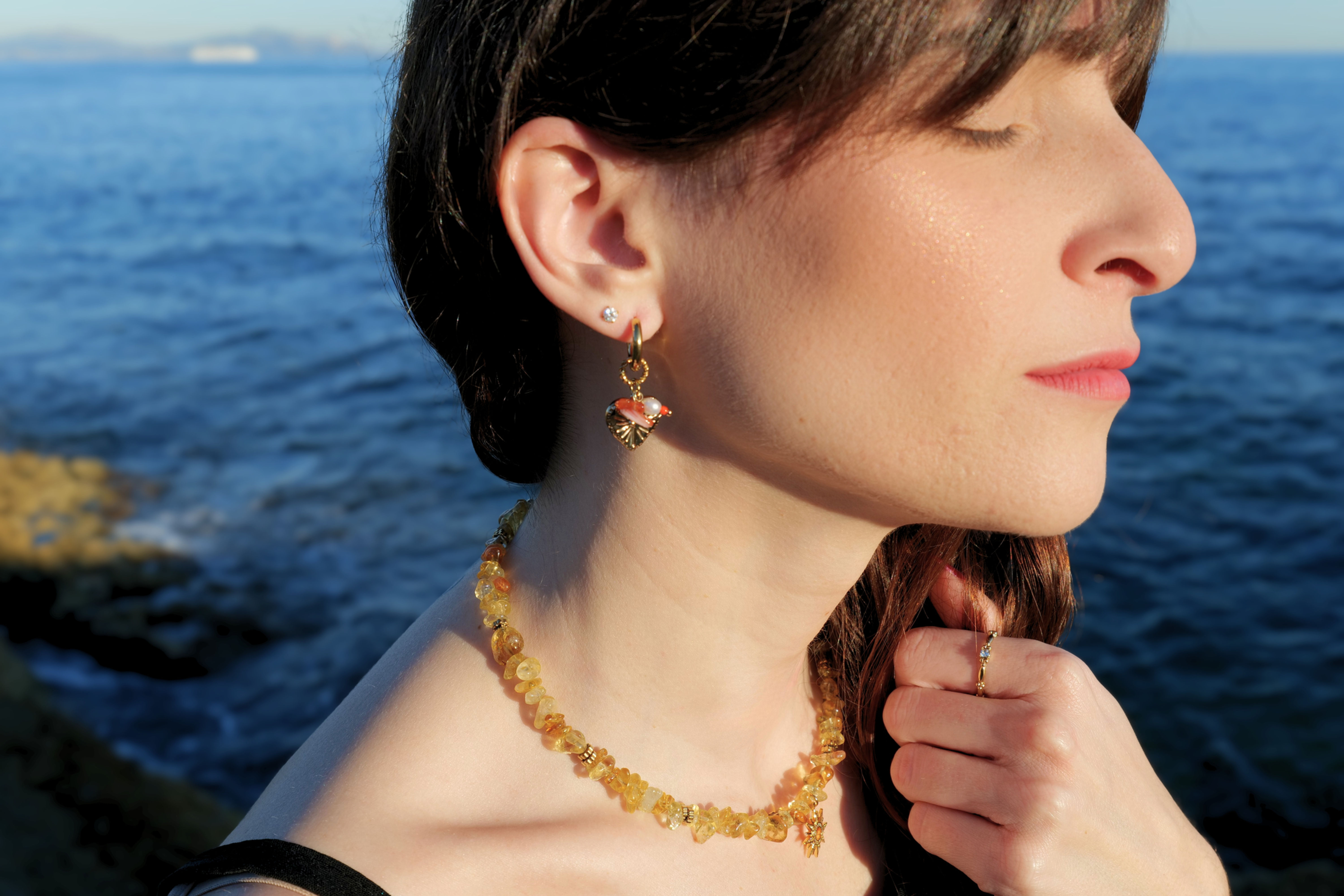 Boucles d'oreilles Cœur Ardant - Cornaline & Perle de culture