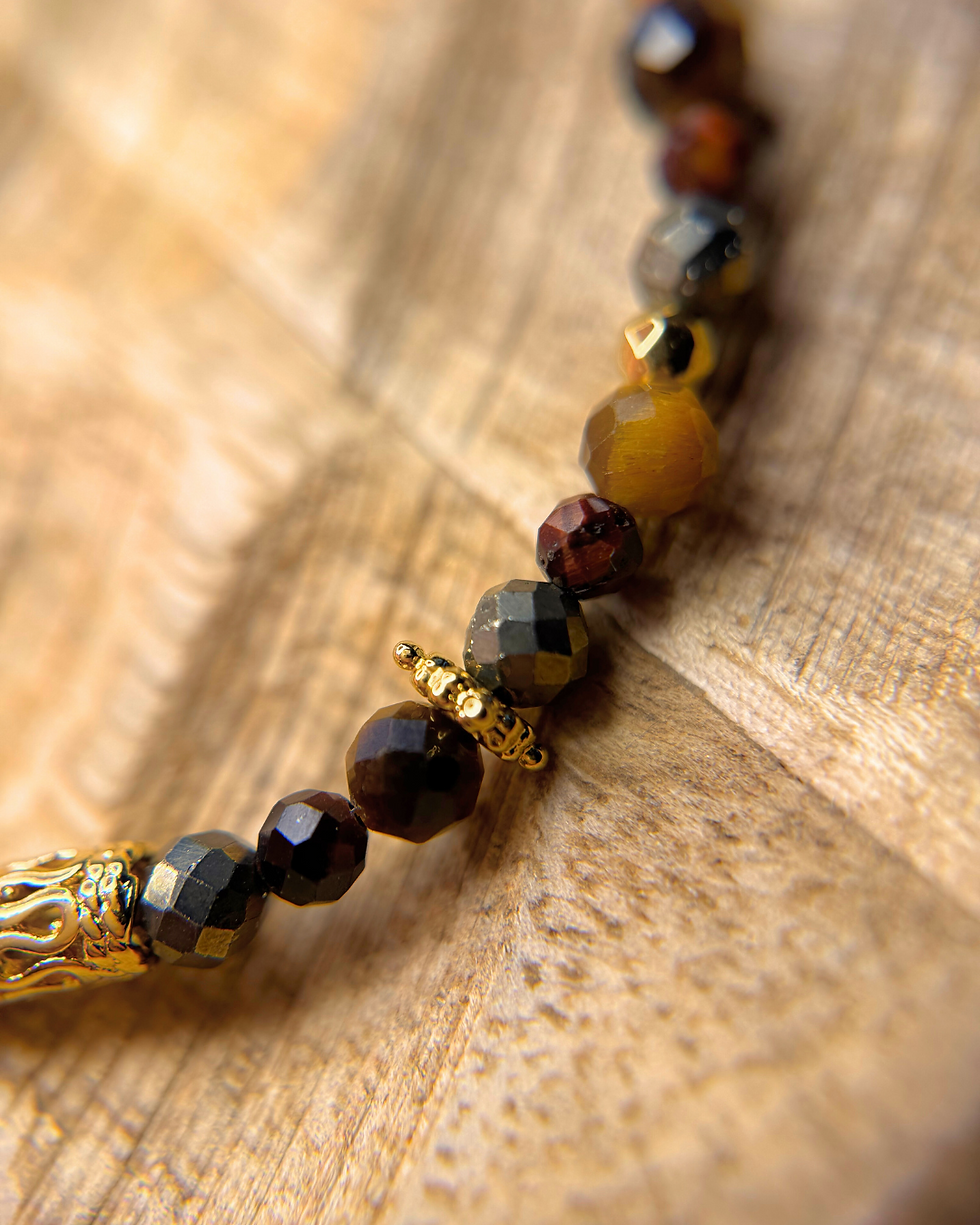 Miniature : Bracelet Force & Protection – Pyrite, Œil de Taureau & Œil de Tigre