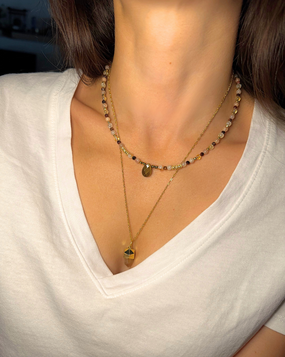 Miniature : Collier Énergie & Protection – Citrine, Œil de Taureau, Pierre de Soleil