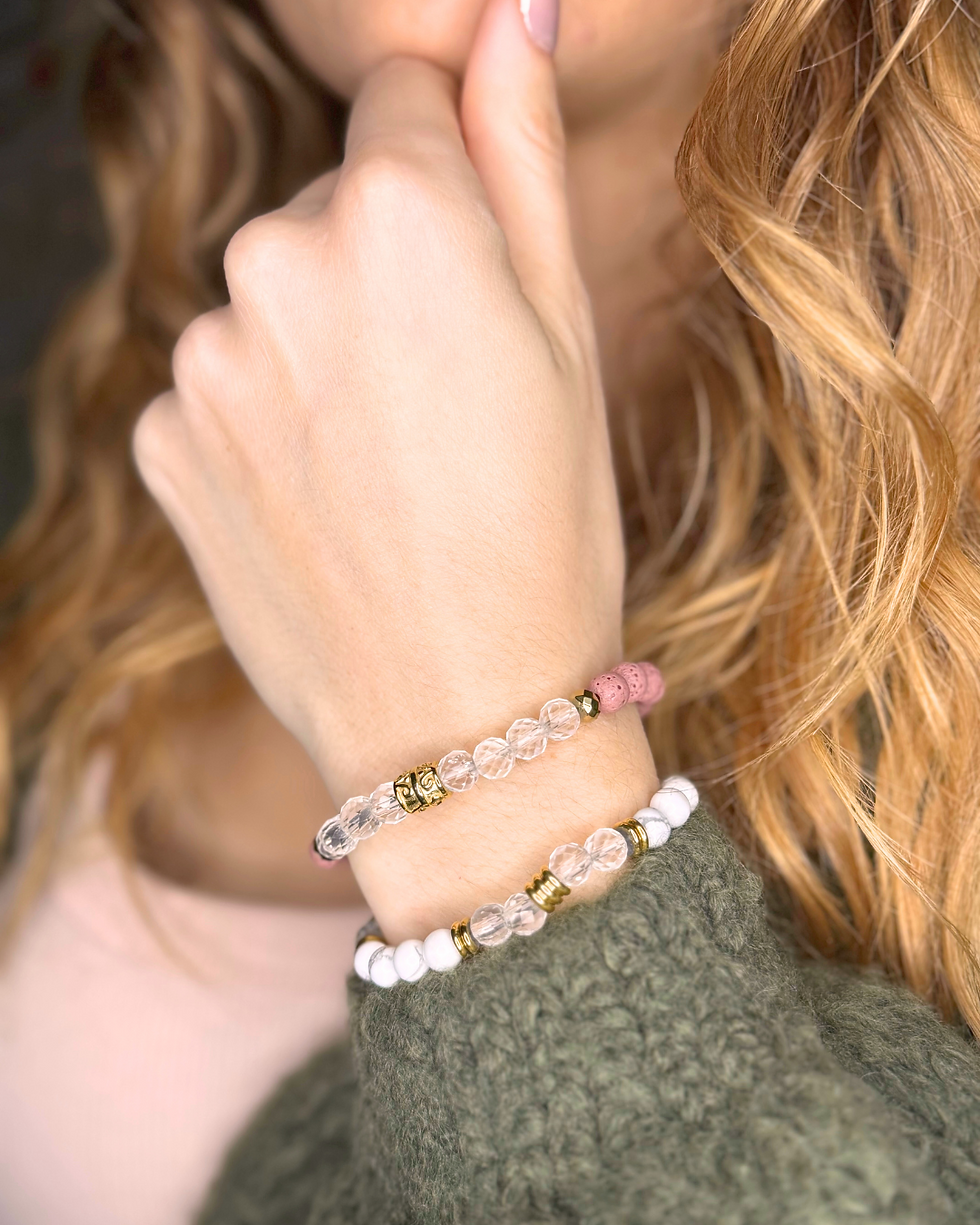 Miniature : Bracelet Pierre de Lave Rose & Cristal de Roche