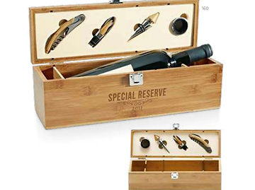 Conjunto para Vinho 4 peças em Caixa de Bambu - 94189