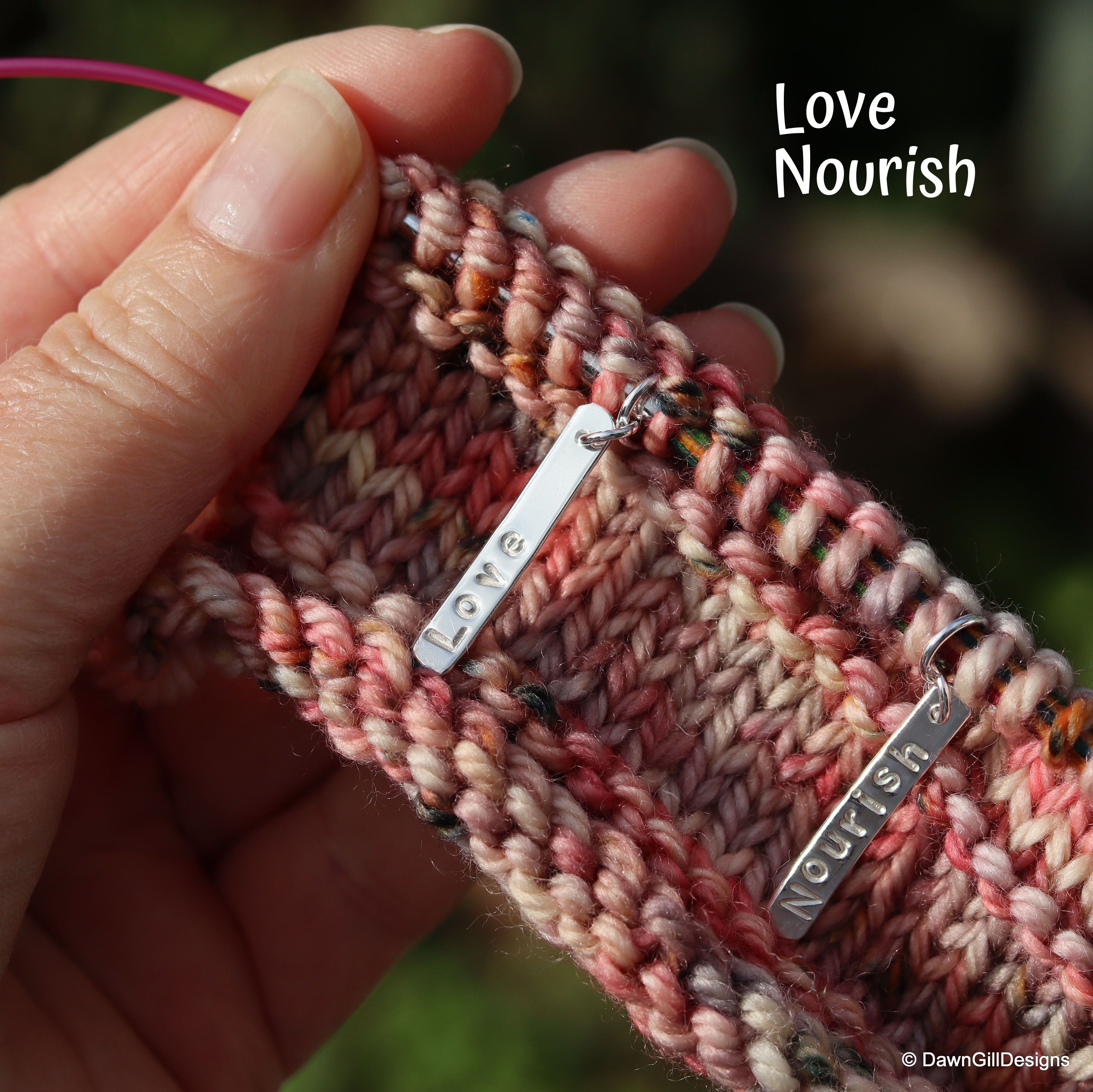 Closed knitting stitch markers - recycled sterling silver, with affirmations