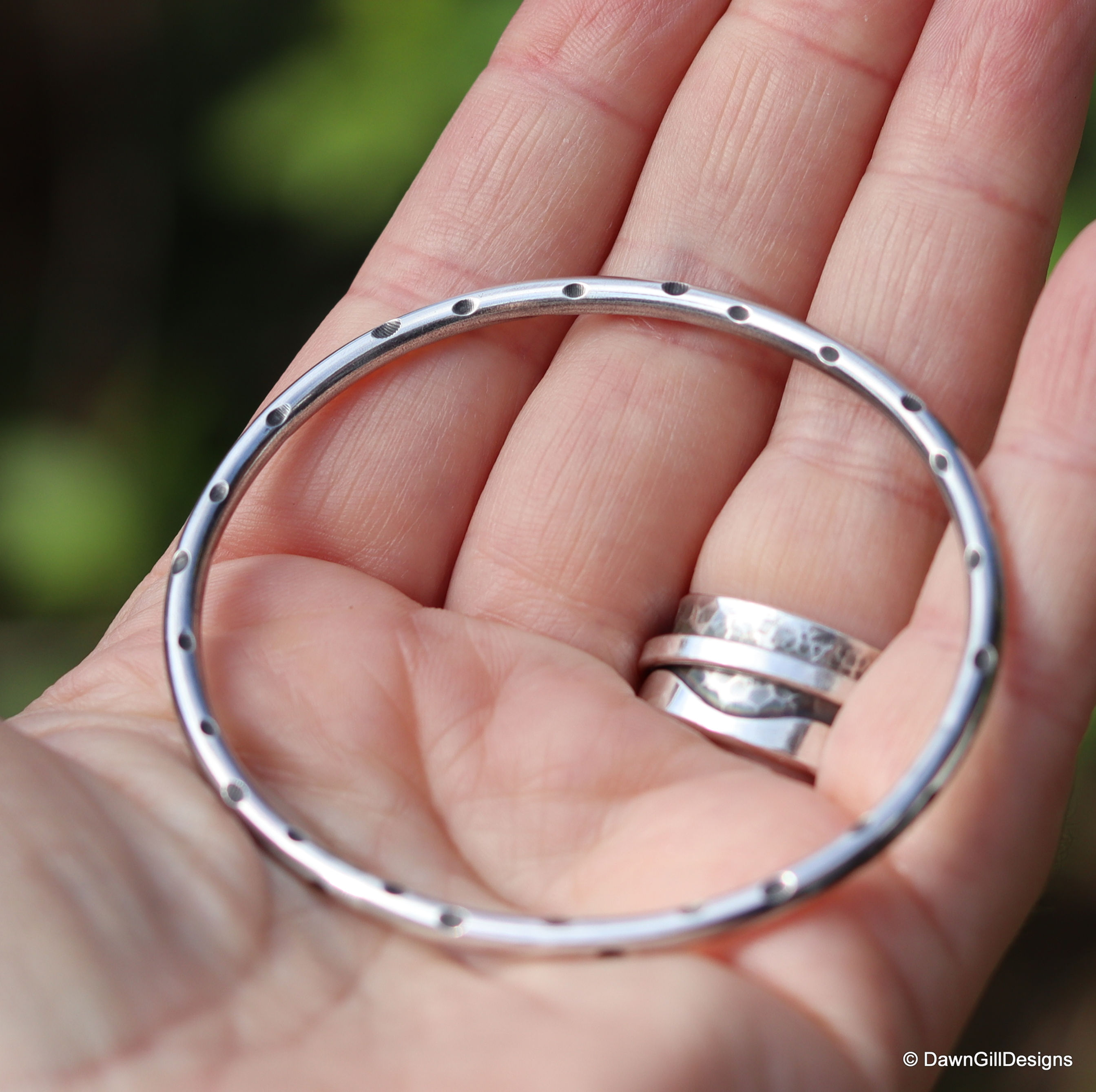 Sterling silver, dotted bangle - patinated