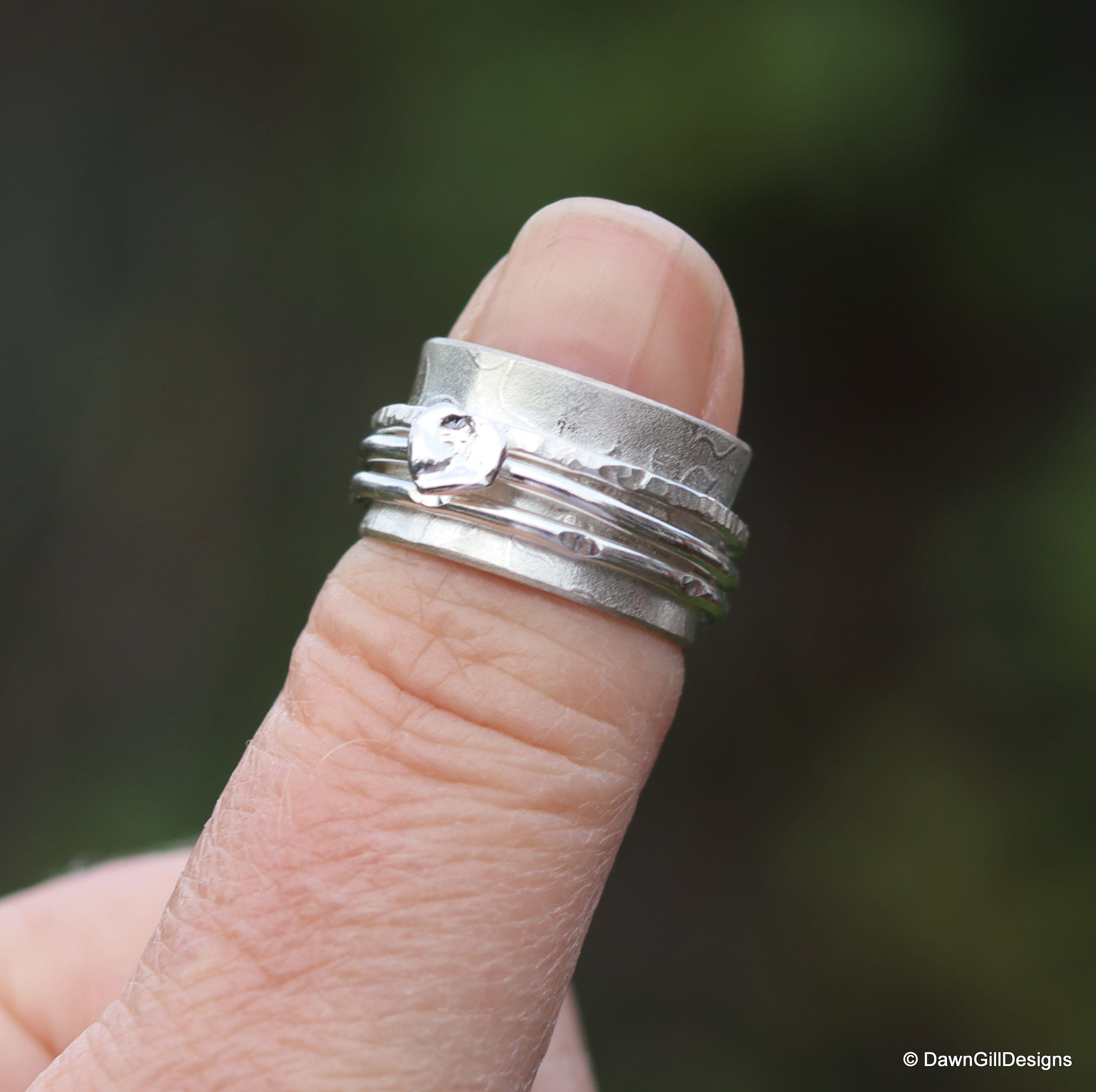 Size L 1/2 Sterling Silver Spinner, Fidget, Worry Ring, with water cast blister