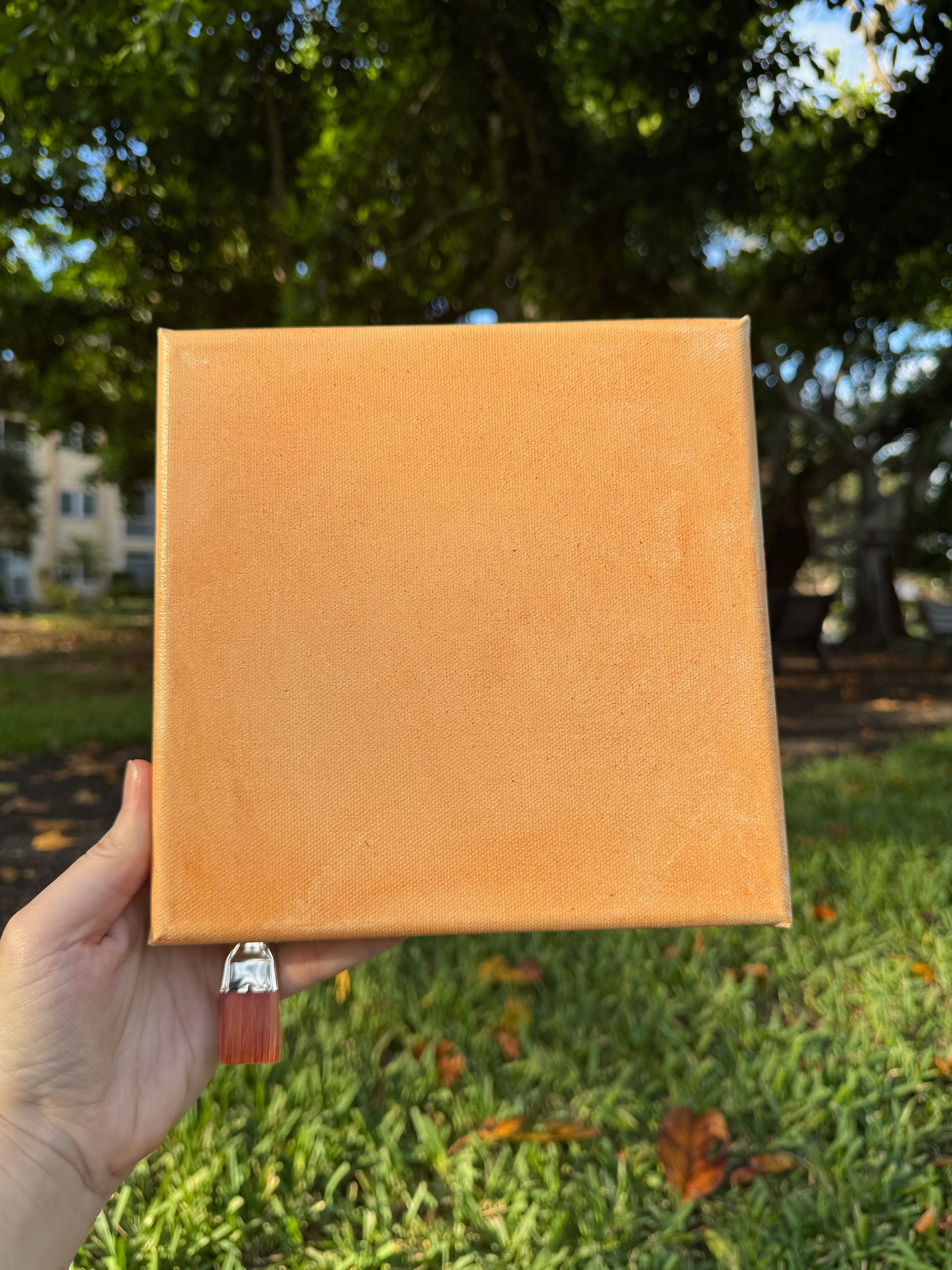 a blank canvas with a sepia undertone on it held up