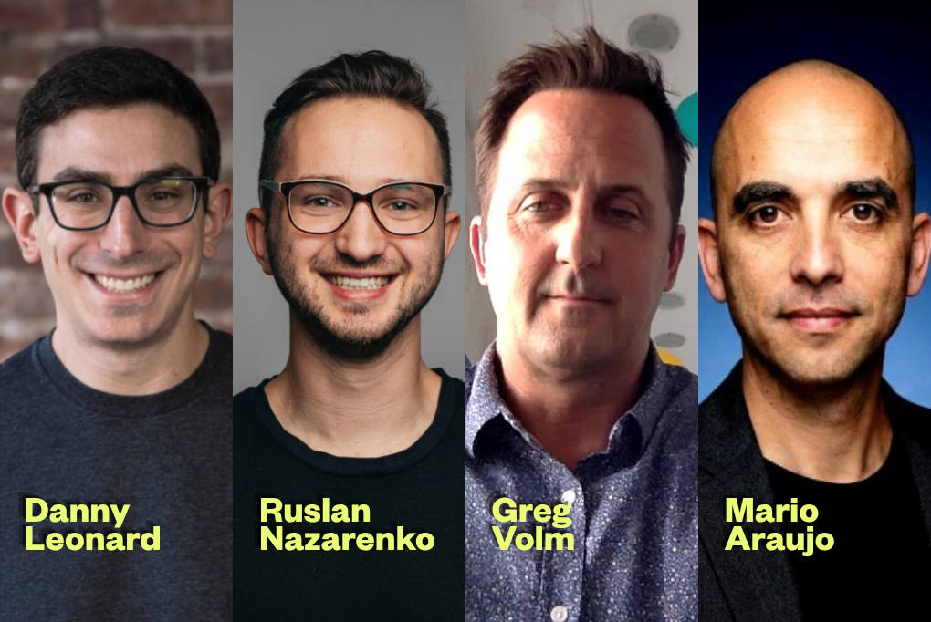 BADideas.fund GTM operator bench — headshots of Danny Leonard, Ruslan Nazarenko, Greg Volm, and Mario Araujo, the go-to-market experts who back founders on distribution, the new moat.