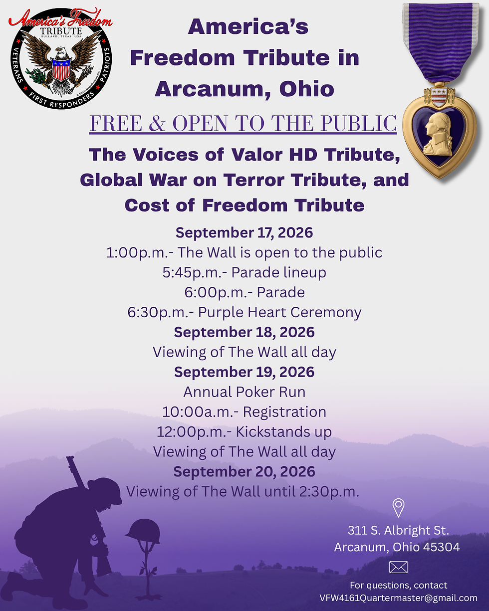 Arcanum, OH- Purple Heart Ceremony/ Christmas for the Kids Poker Run (HD/GW)