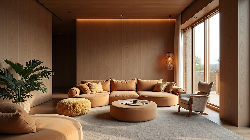 Eye-level view of a cozy lounge area in a team retreat location
