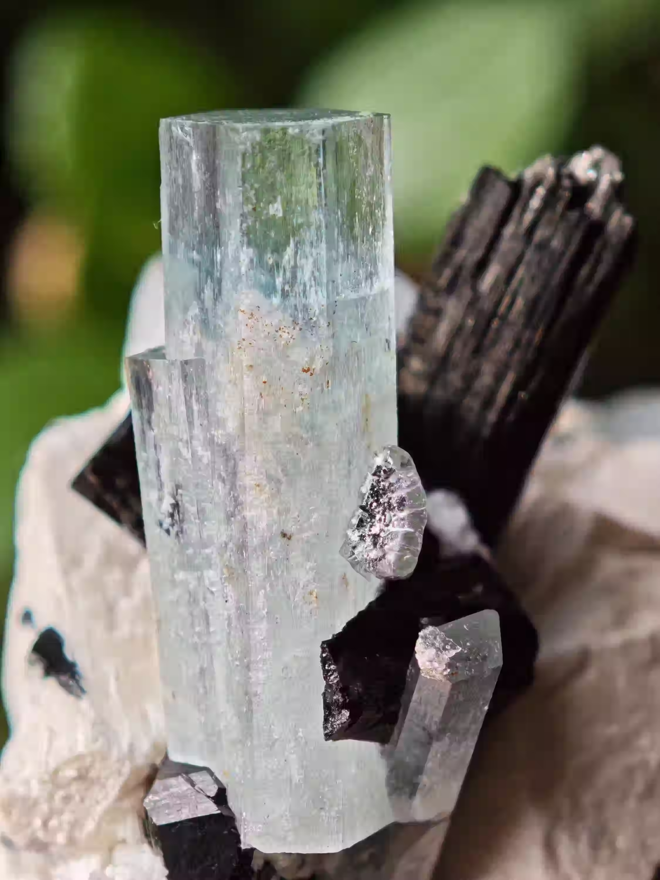 Aquamarine with Hyalite opal and schorl and Feldspar ~ Erongo Mountains, Namibia