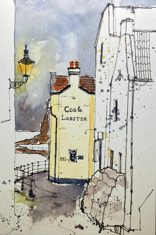 Staithes Cod & Lobster, Painting of Staithes