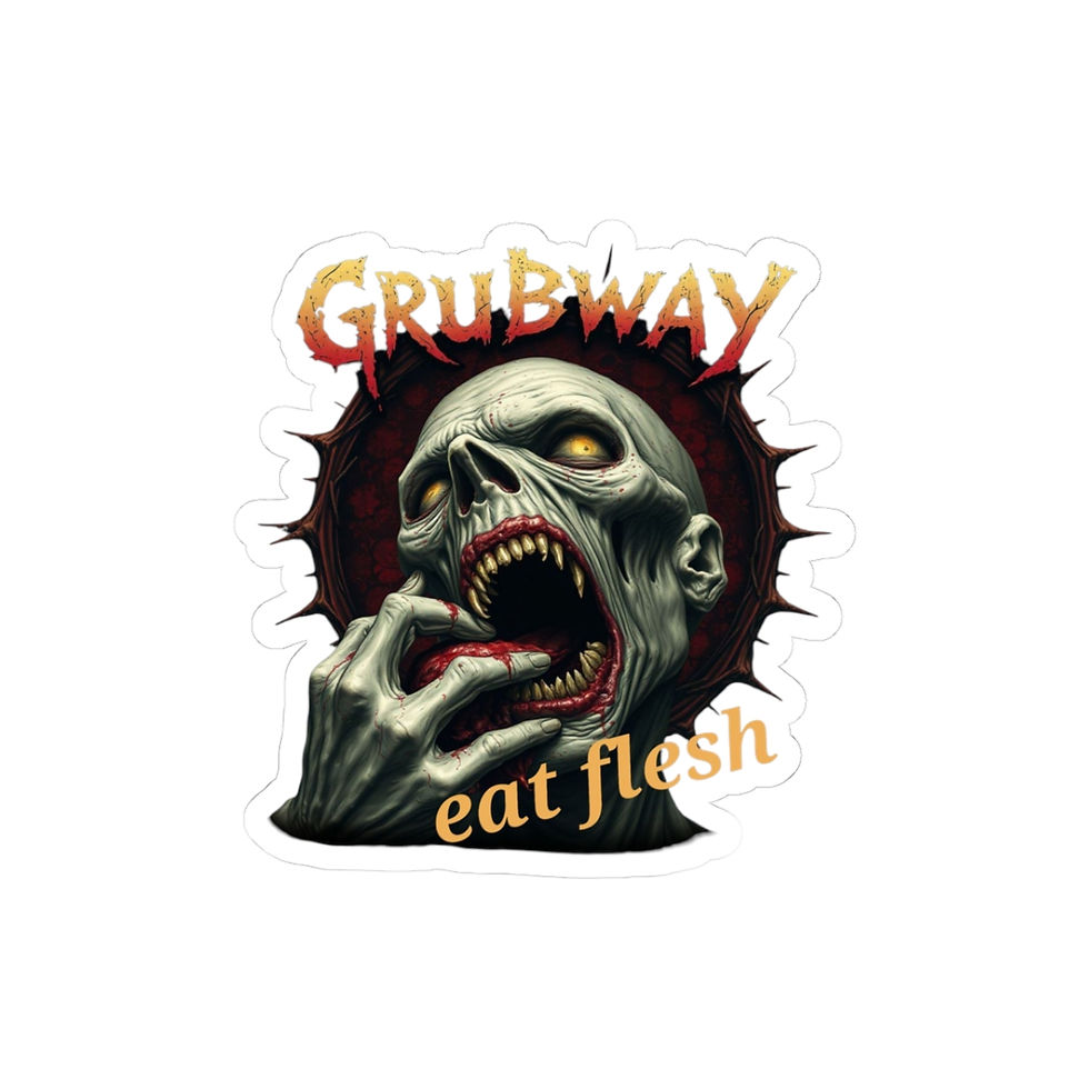 Grubway Eat Flesh Zombie Kiss-Cut Stickers | Horror Decal for Laptop & Car