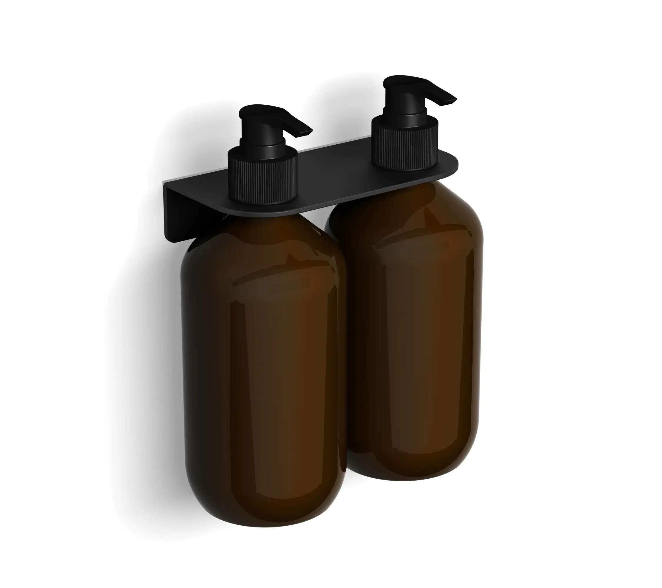 Dubbele luxe - Riga dubbel zeep/lotion houder met 2 flessen mat zwart