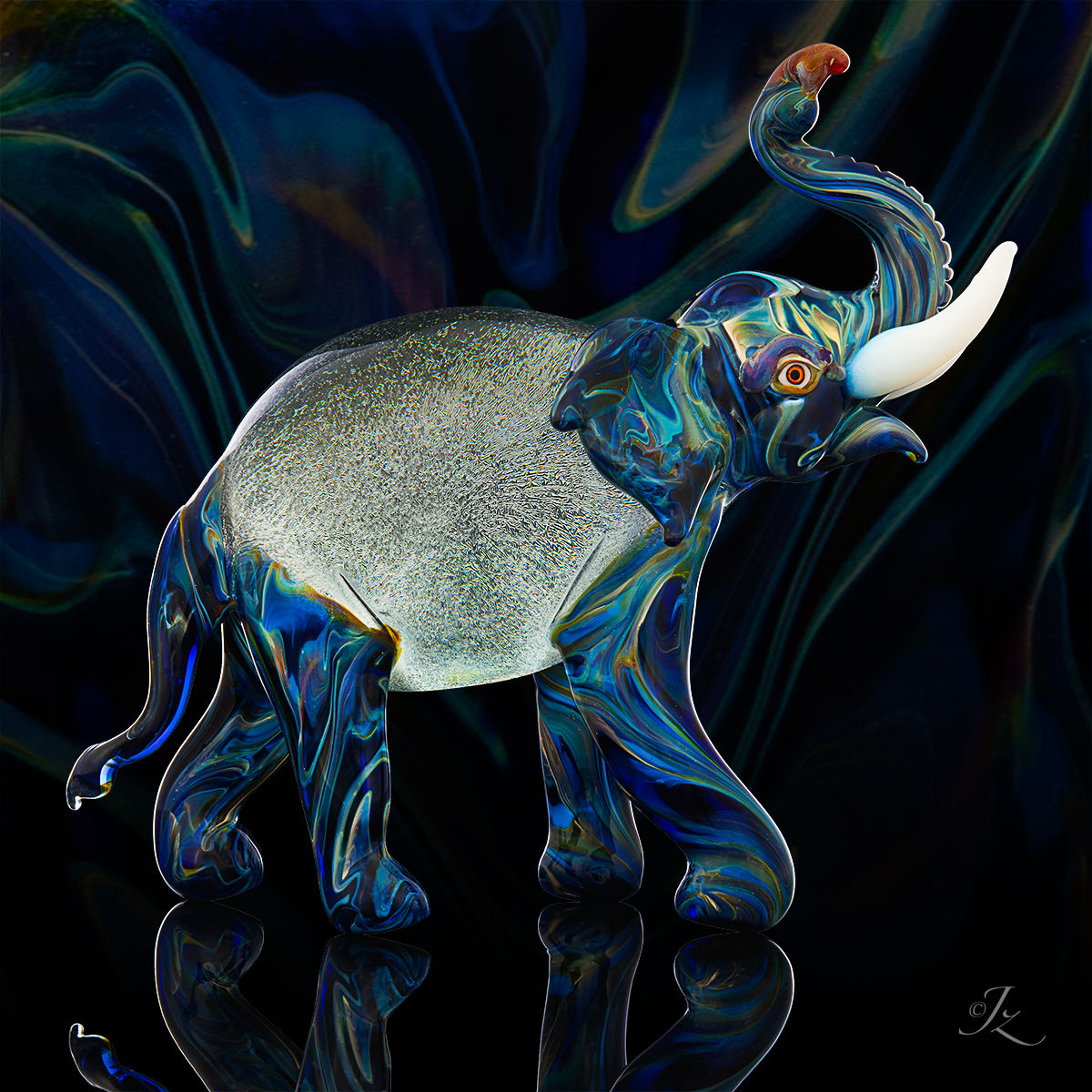 Massive Glass Silver Elephant Sculpture