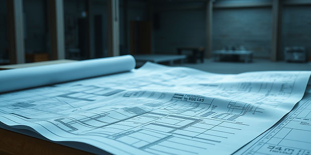 blue prints on plan table in conduction site lighting plans.jpg