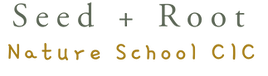 Seed and root logo with earthy orange and green colouring. The logo is two daisies emerging from two hands.