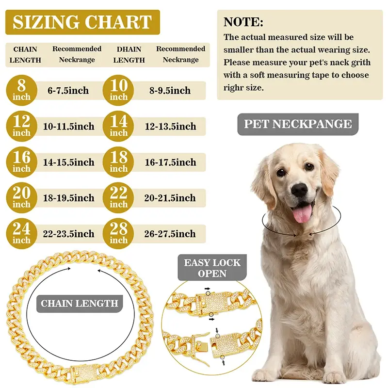 Thumbnail: Cuban metal collar with diamond-shaped chain for dogs and cats.