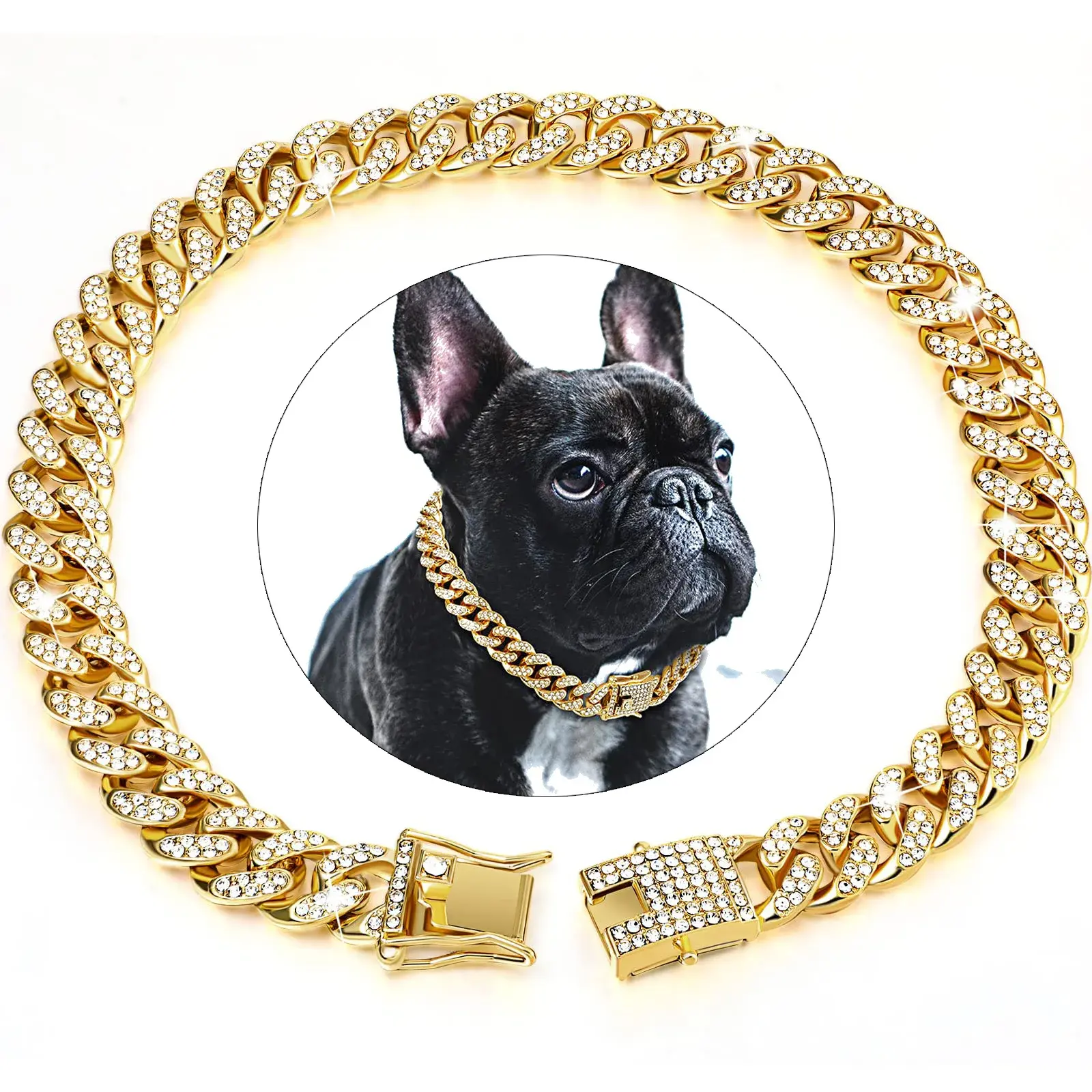 Cuban metal collar with diamond-shaped chain for dogs and cats.