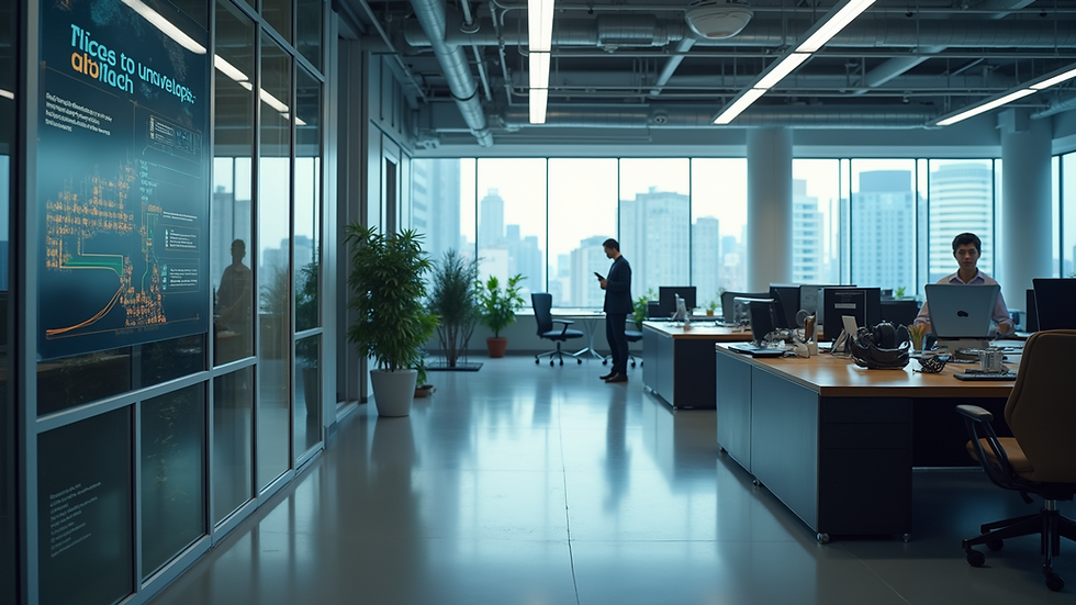 High angle view of a modern office space with innovative technology