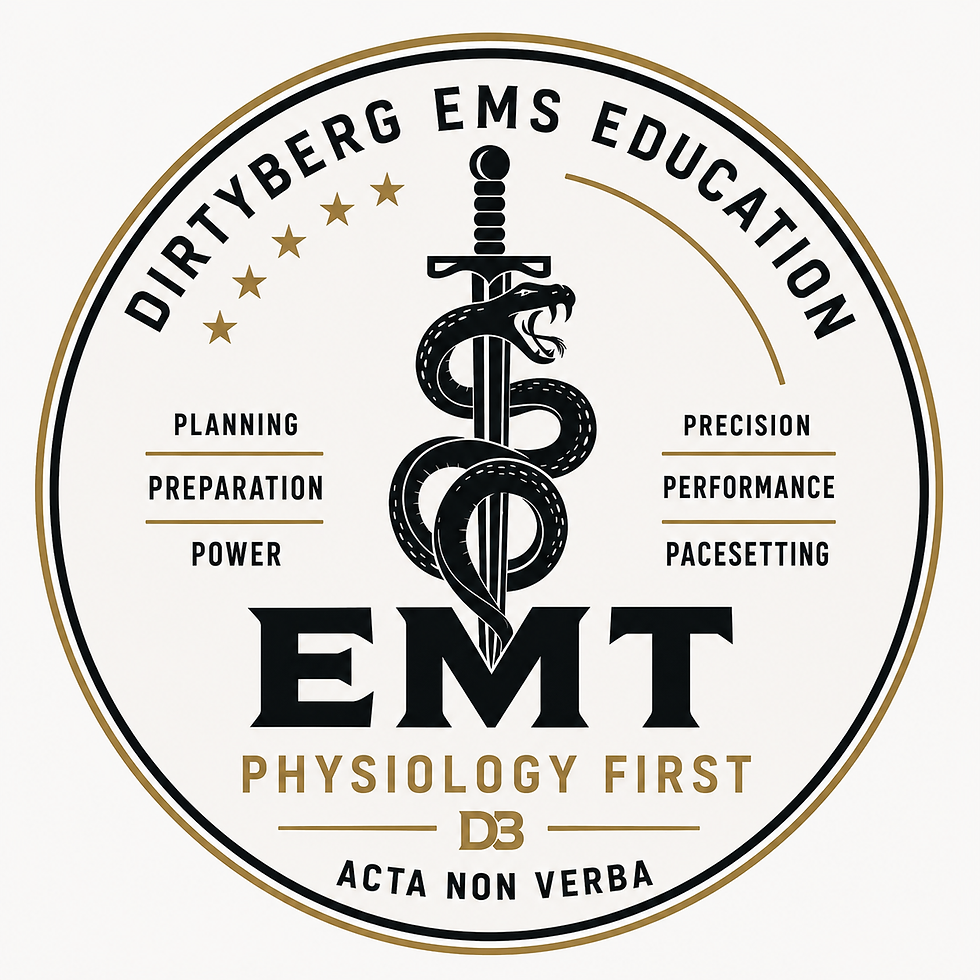 The Dirtyberg EMT Program prepares future EMTs through a Physiology First educational model that emphasizes critical thinking, clinical excellence, and real-world application. Led by experienced EMS professionals, our program combines evidence-based education, hands-on skills, and realistic patient scenarios to develop providers who understand not only what to do, but why they are doing it.