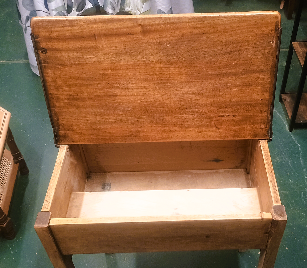 Thumbnail: Vintage solid wood school desk, with laser etched chess board and ornate design