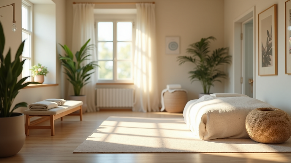 Eye-level view of a serene wellness center with natural light