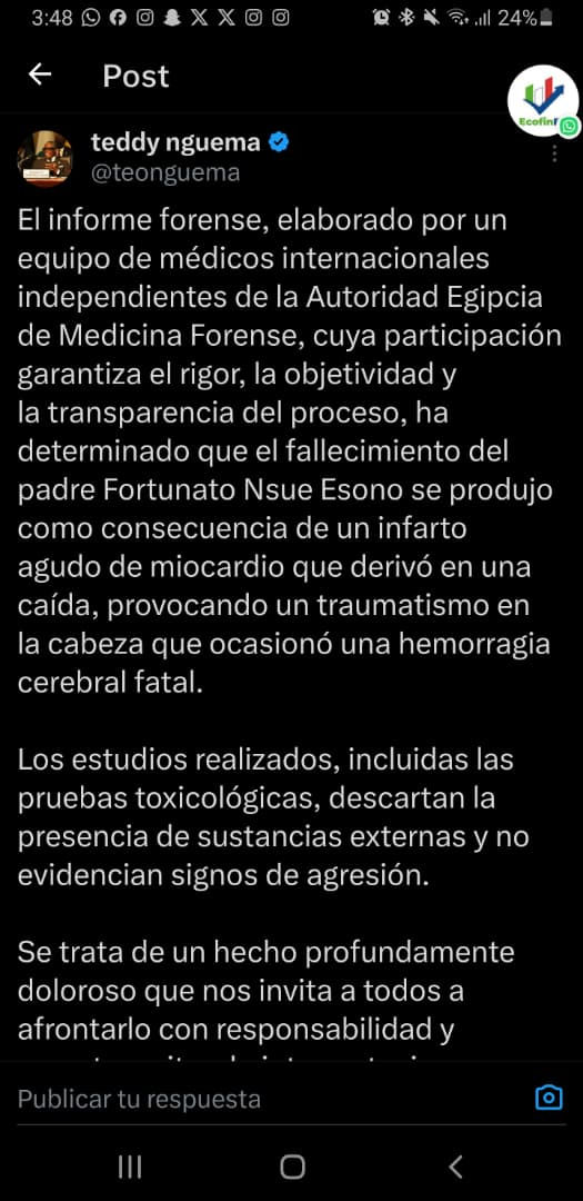 El Vicepresidente se pronuncia tras el informe forense sobre la muerte del padre Fortunato