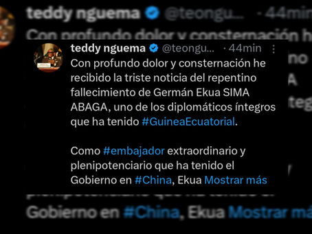 Nguema Obiang llora la muerte de Germán Ekua: “Se va el dinamismo encarnado en un ser lleno de energía y vida”