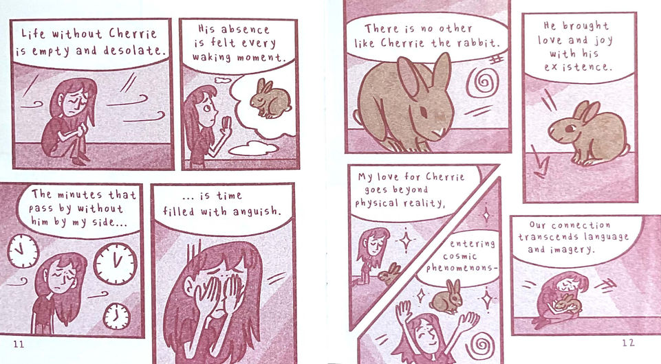 Cherrie/Cherry, three color, risograph zine, riso, zine, 16pg zine, Risolve Studios, Brown, Burgundy, pg 11, pg 12