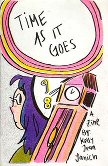 Time as it Goes, risograph zine, zine, riso zine, riso, 8pg zine, comic art, Fluo Pink, Yellow, Medium Blue, Black, four color, theprintshopla