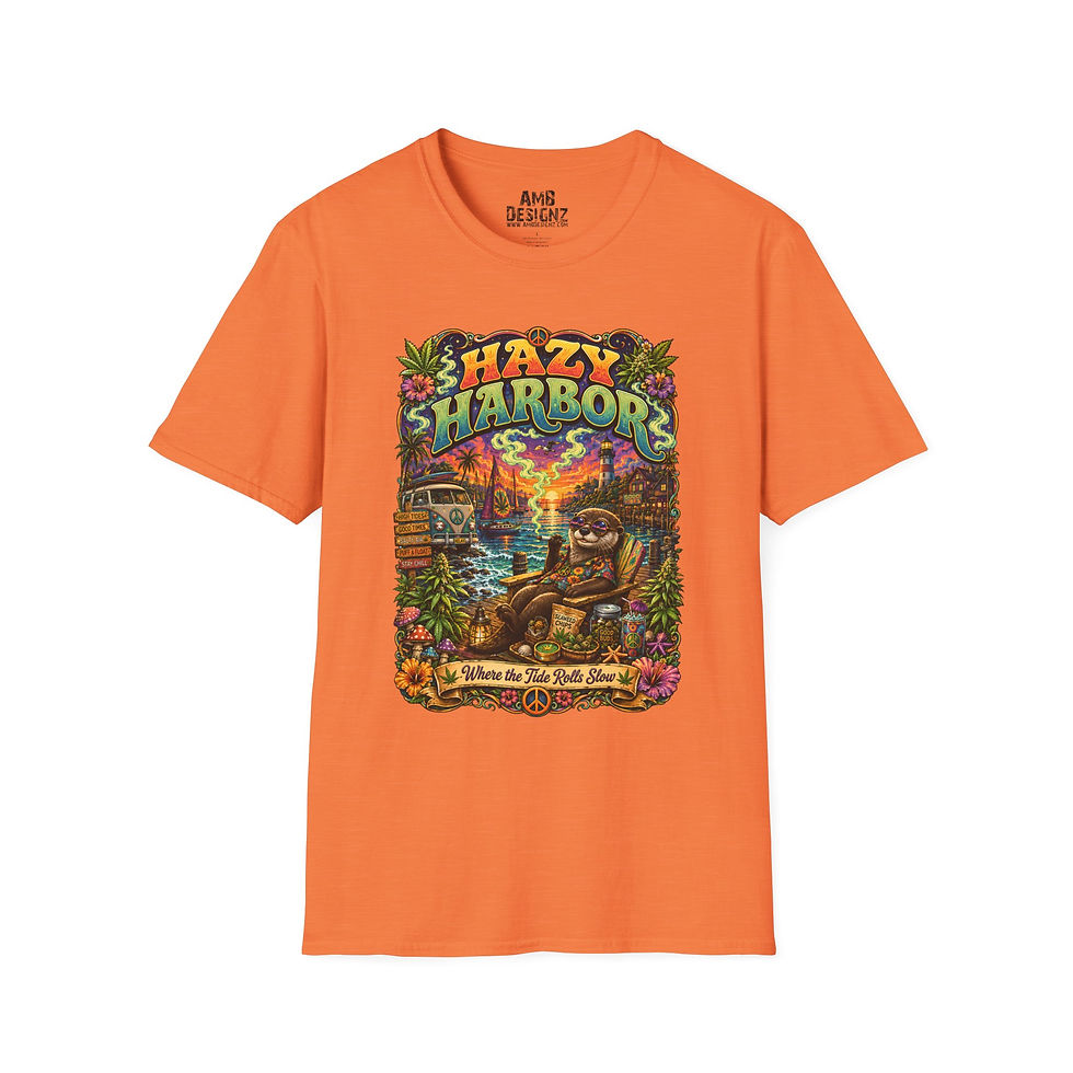 Thumbnail: Hazy Harbor Shirt, Funny Cannabis Stoner Ocean Sunset Beach Travel Poster Tee