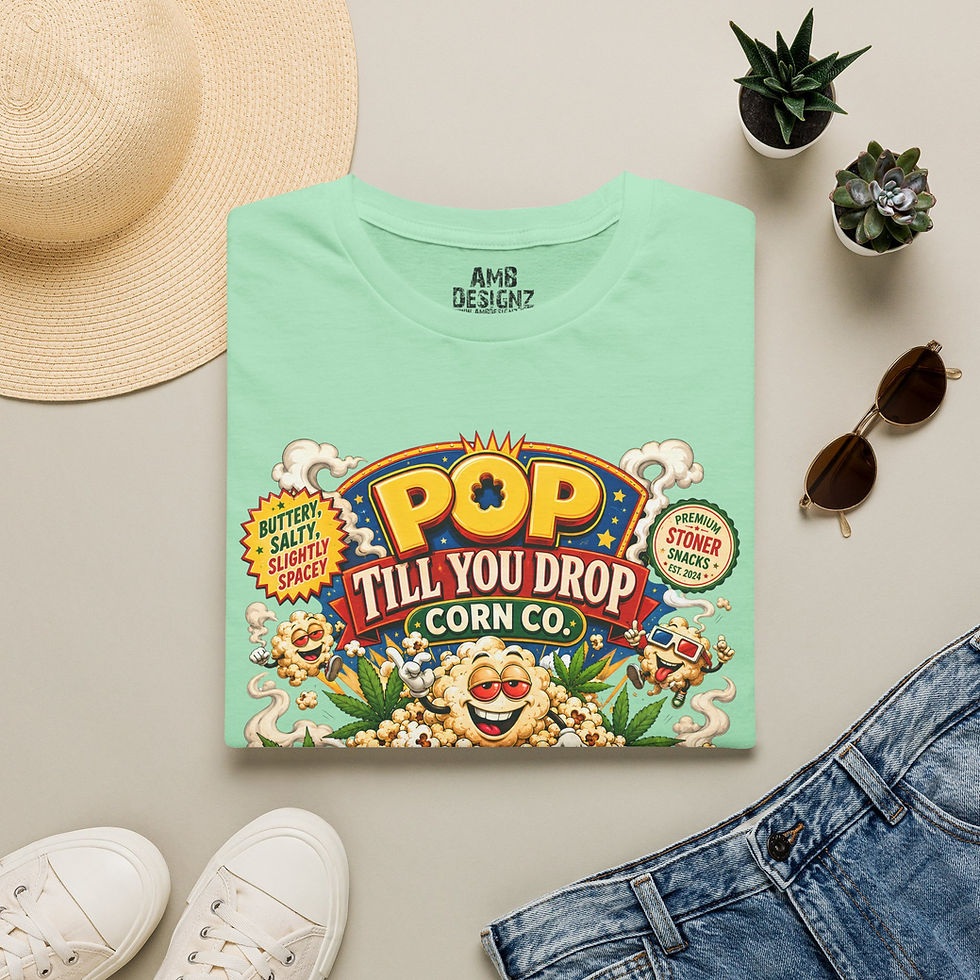 Thumbnail: Pop Till You Drop Corn Co Funny Cannabis Popcorn Parody Graphic T-Shirt
