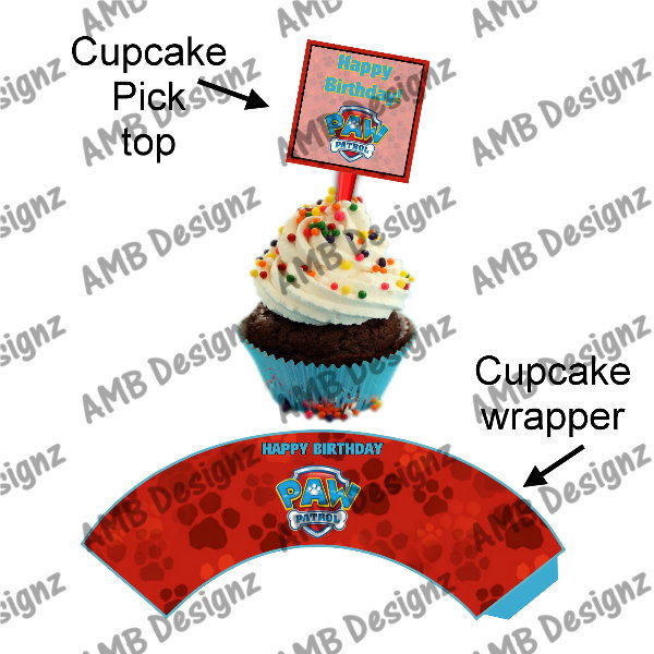 Thumbnail: Paw Patrol Cupcake wrap and Topper set  - INSTANT DOWNLOAD