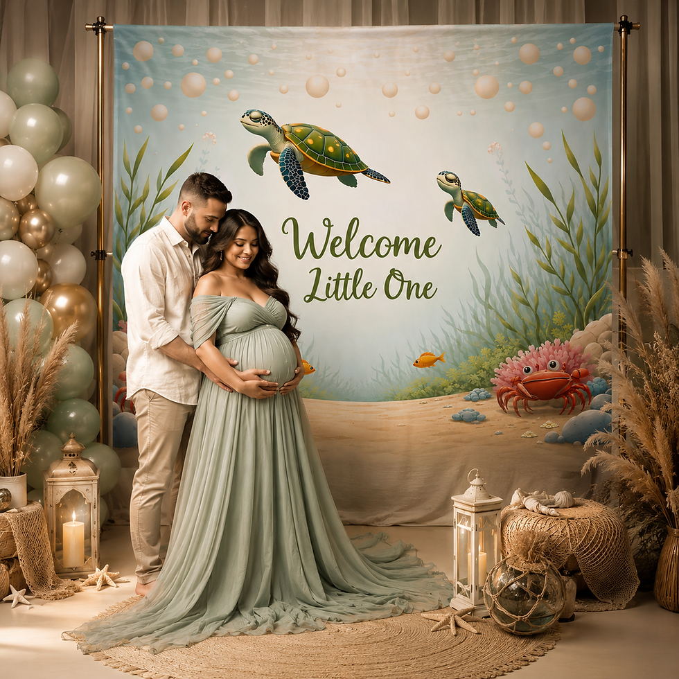 Thumbnail: Welcome Little One Sea Turtle Party Display Backdrop for Photos, Tables & Decor