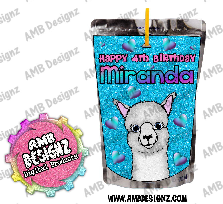 Llama Juice Pouch Labels - Llama Party Supplies